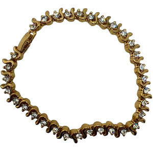 Classic Faux-Diamond-Look Gold-Tone Metal Bracelet